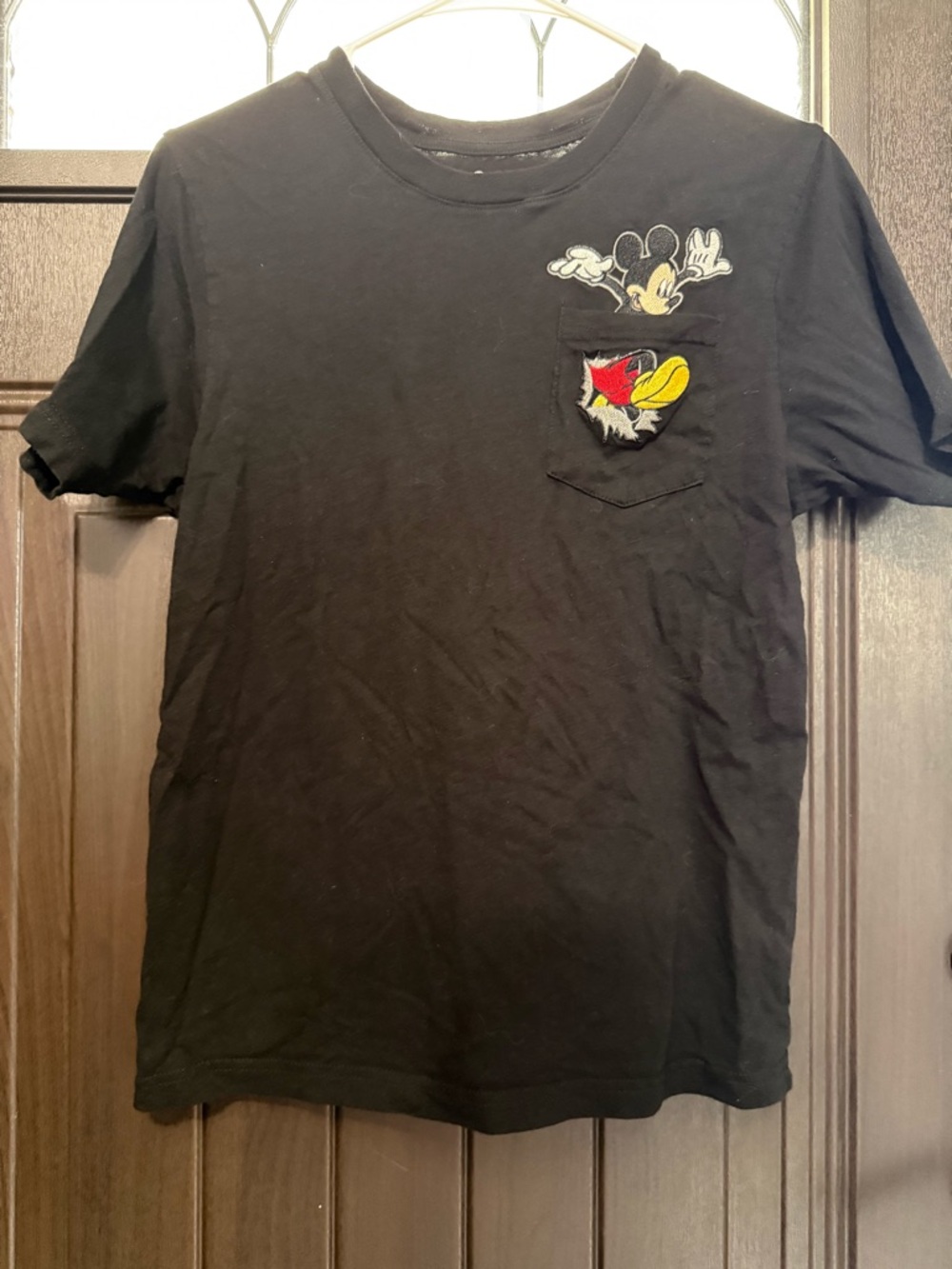 Disney Black Short-Sleeve Pocket Tee with Mickey Patch